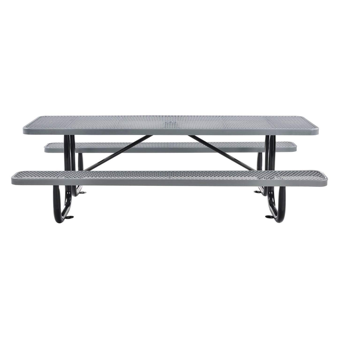 Expanded Steel Picnic Table, Rectangular, 96 x 62 x 29.5, Gray Top, Gray Base/Legs