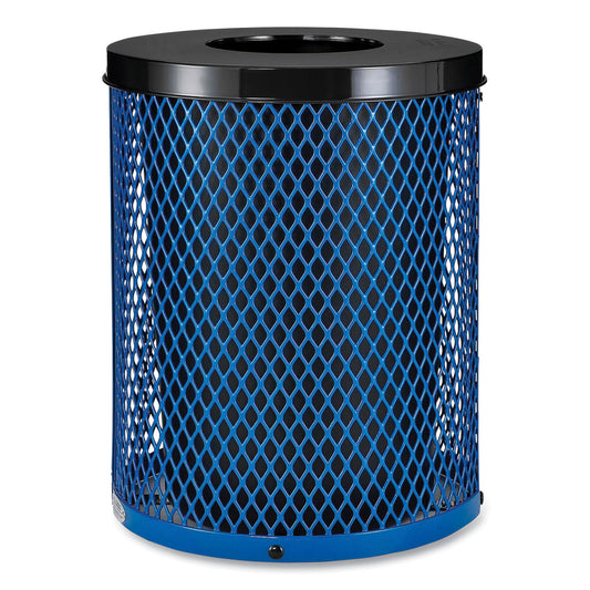 Outdoor Diamond Steel Trash Can, 36 gal, Blue