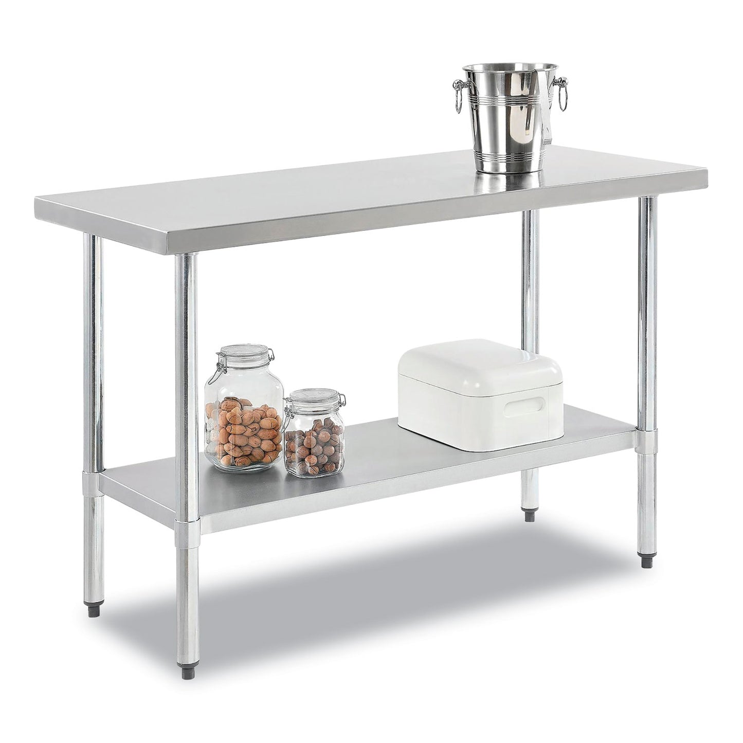 Work Table with Undershelf, Rectangular, 48 x 24 x 35, Silver Top, Silver Base/Legs