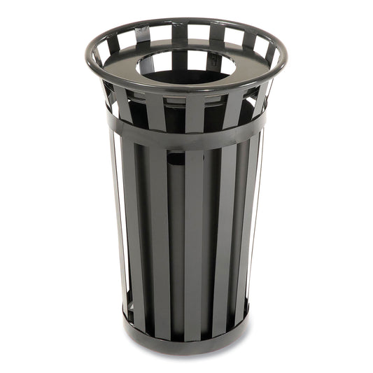 Outdoor Slatted Steel Trash Can, 24 gal, Black