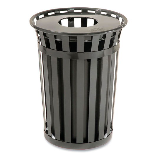 Outdoor Slatted Steel Trash Can, 36 gal, Black
