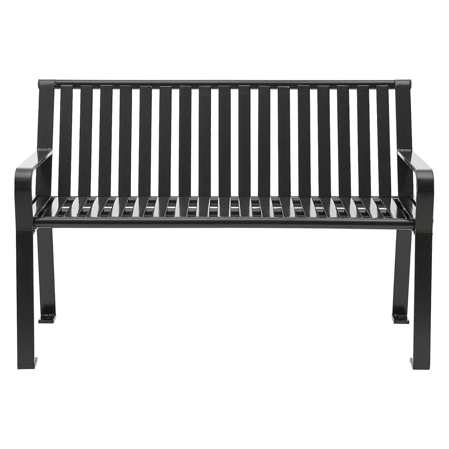 Steel Slat Benches with Back, 48" x 27" x 31", Black Seat/Back, Black Base