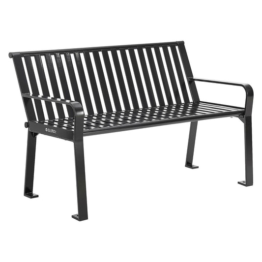 Steel Slat Benches with Back, 48" x 27" x 31", Black Seat/Back, Black Base