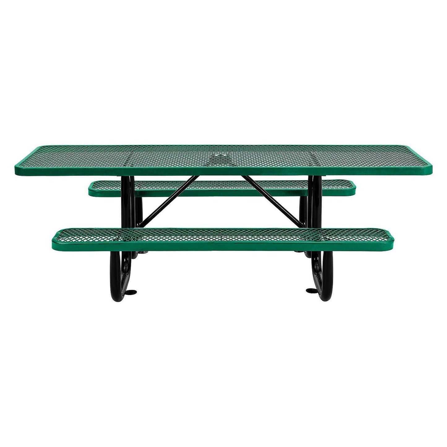 ADA Compliant Expanded Steel Picnic Table, Rectangular, 96 x 60 x 21.5, Green Top and Base
