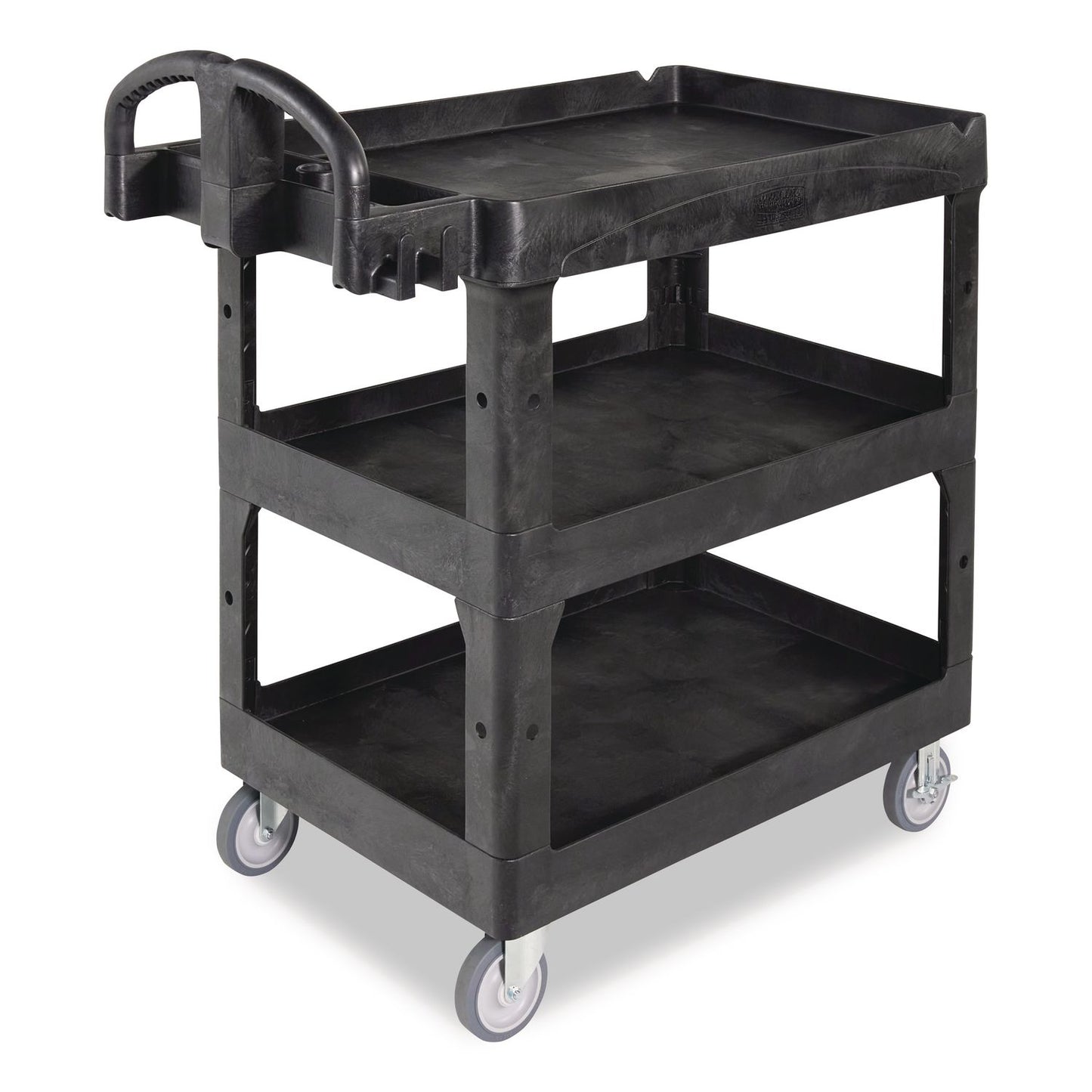 BRUTE 3-Shelf Heavy-Duty Ergo Lipped Utility Cart, Resin, 3 Shelves, 600 lb Capacity, 25.24" x 44" x 47", Black
